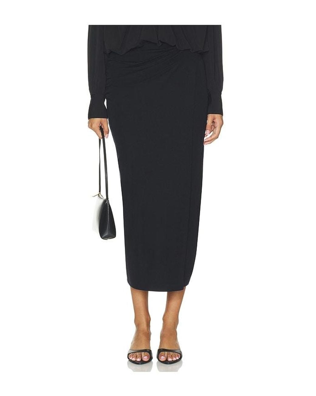 Vince Black Waist Draped Midi Skirt