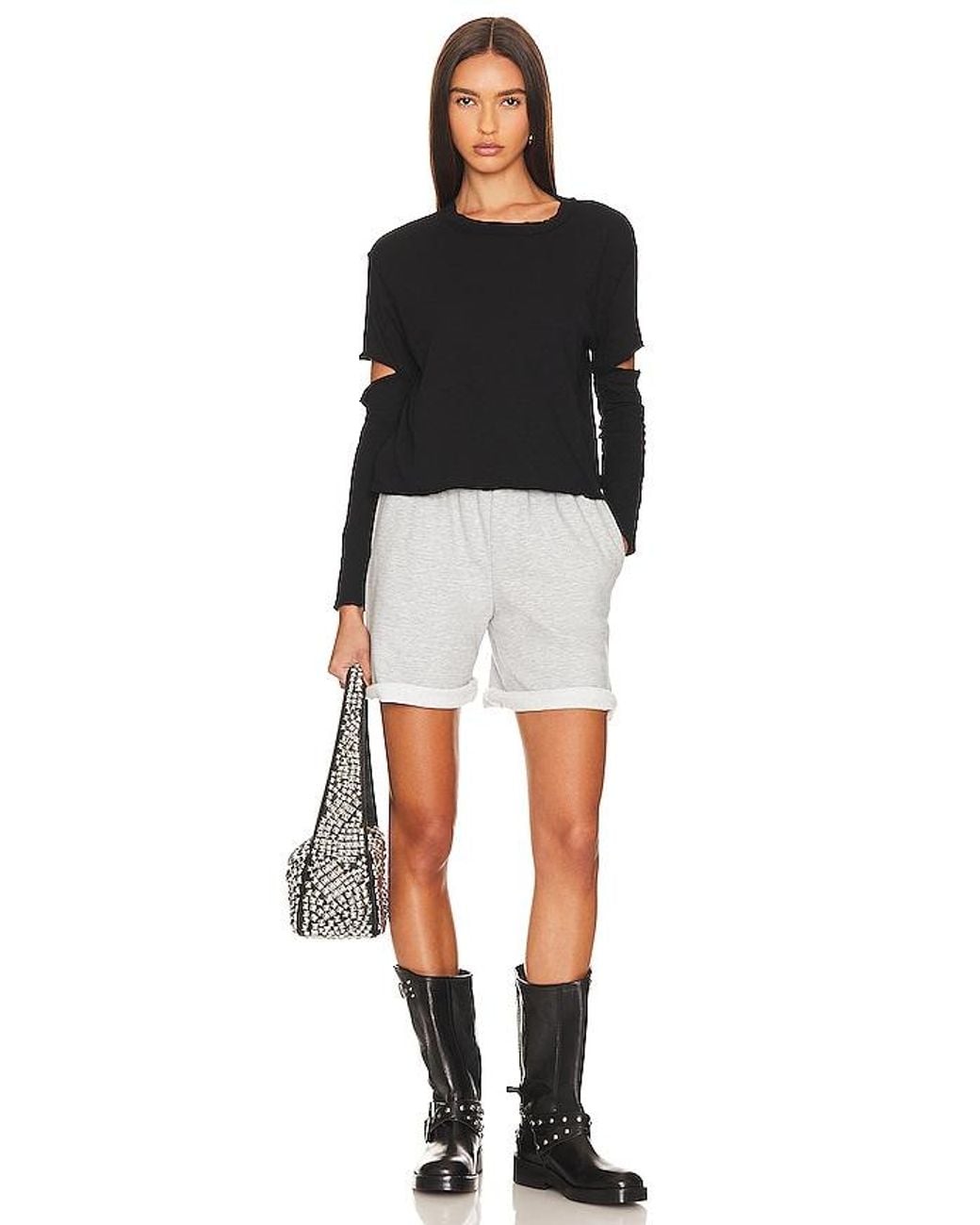 Bobi Black Elbow Cut Long Sleeve Top