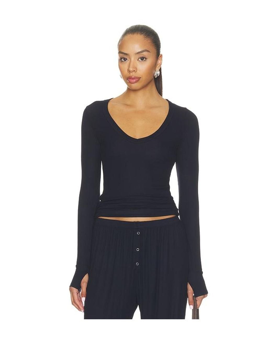 Michael Lauren Blue Otis Long Sleeve Fitted V-Neck