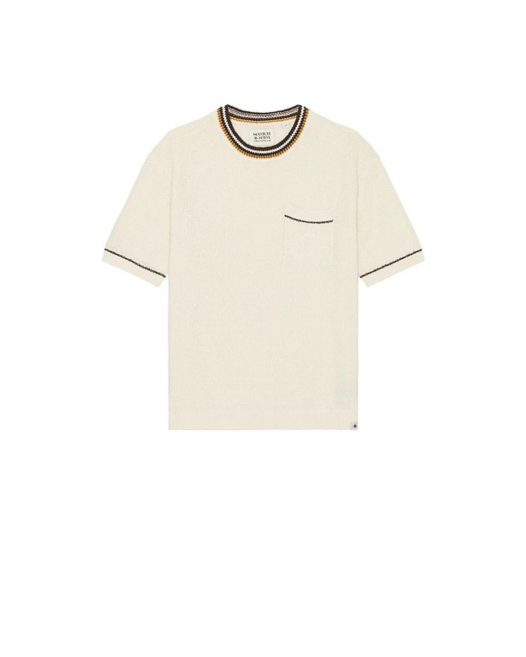 Scotch & Soda White Knitted Cotton Linen Blend Relaxed Fit T-shirt for men