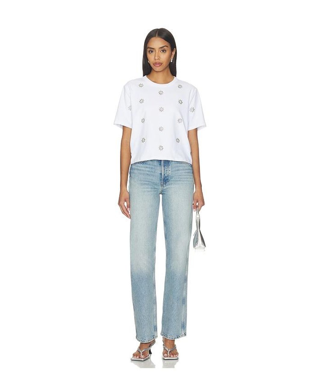Veronica Beard White Embellished Sebastian Tee