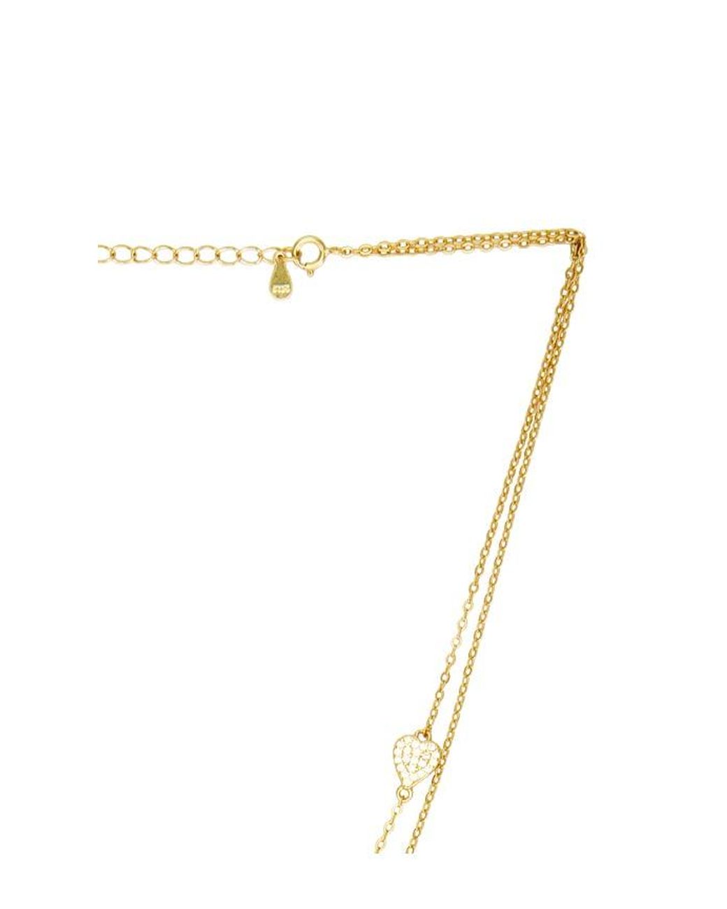 Mazin Jewels Metallic Pave Heart Lariat Necklace