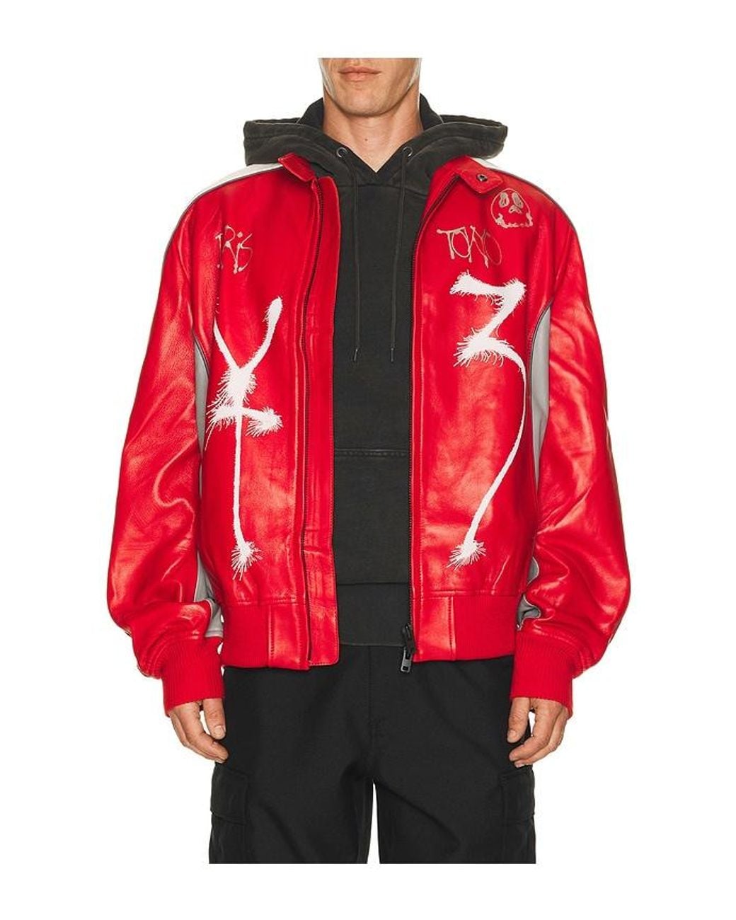 Y-3 Red Gfx Leather Jacket for men