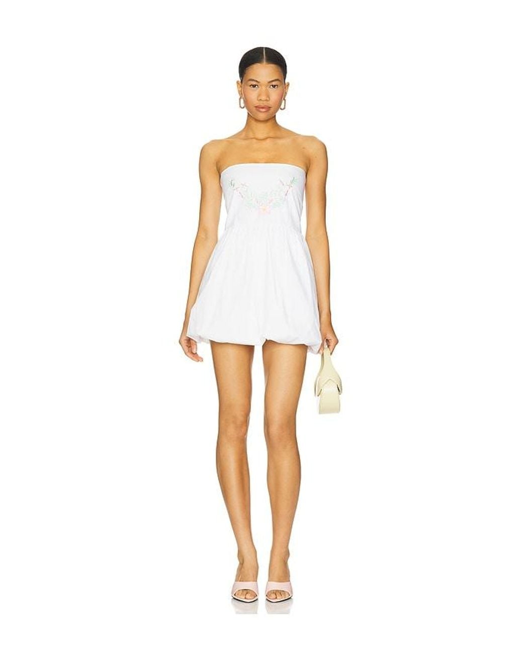 SWF White Balloon Hem Embroidered Mini Dress