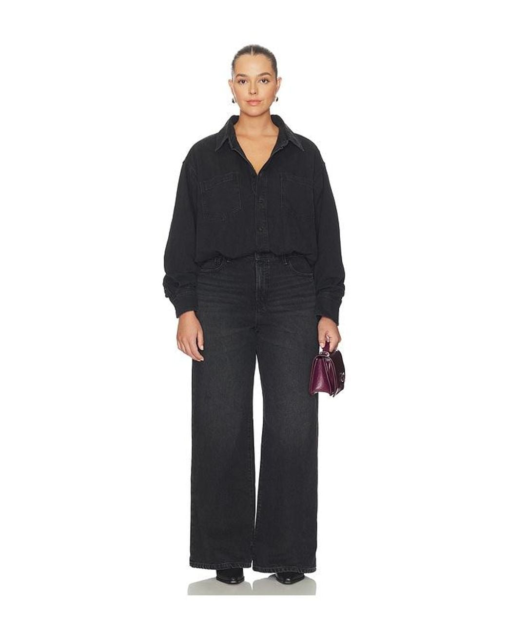 GOOD AMERICAN Black Denim Shirt Jumpsuit