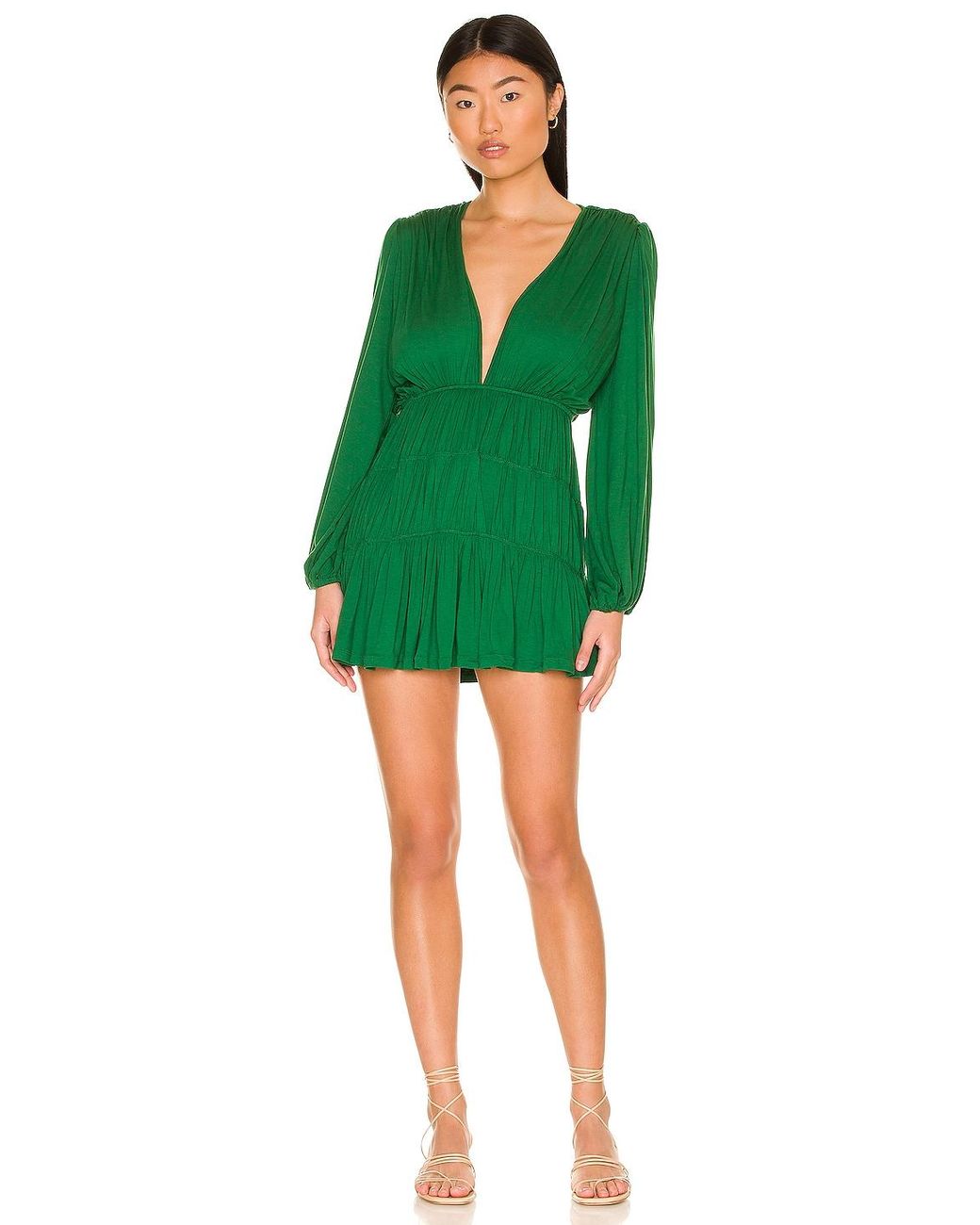 Indah Francesca Plunge Neck Mini Dress in Green | Lyst