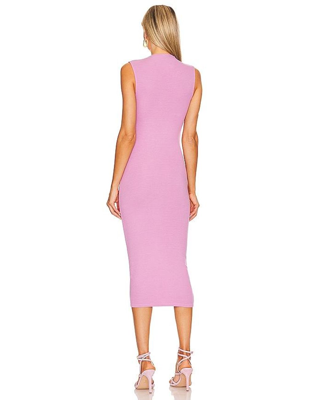 Enza Costa Pink Silk Knit Sleeveless Twist Midi Dress