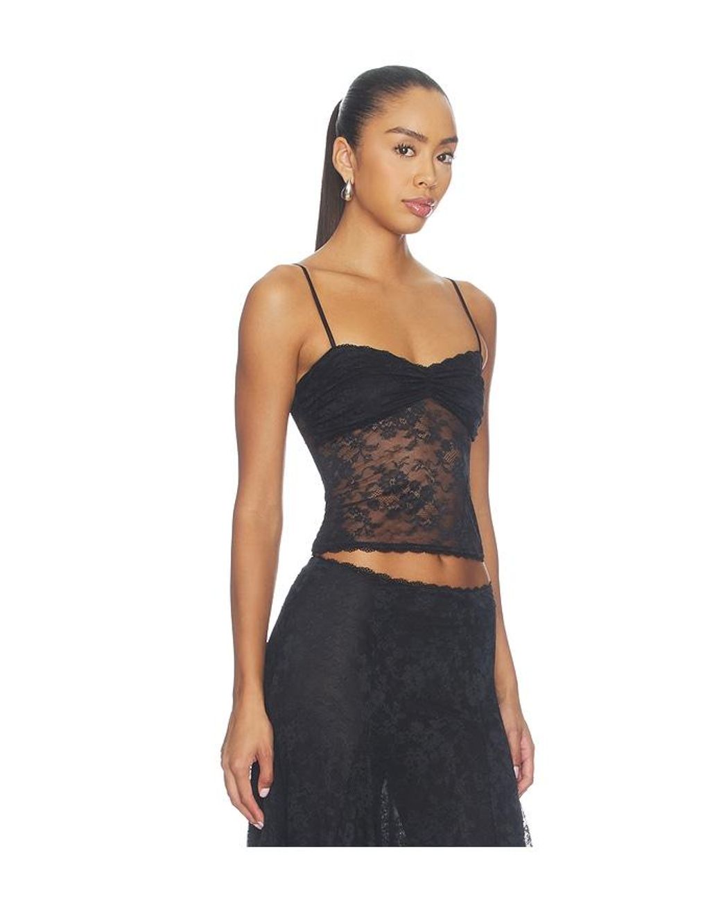 MAJORELLE Black Mira Lace Tank