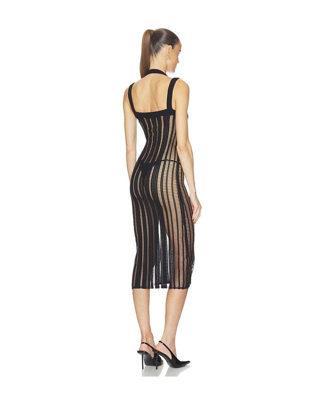 HAELO Black Veiled Midi Dress