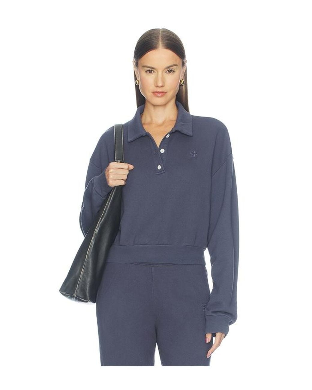 ÉTERNE Blue French Terry Cropped Polo Sweatshirt