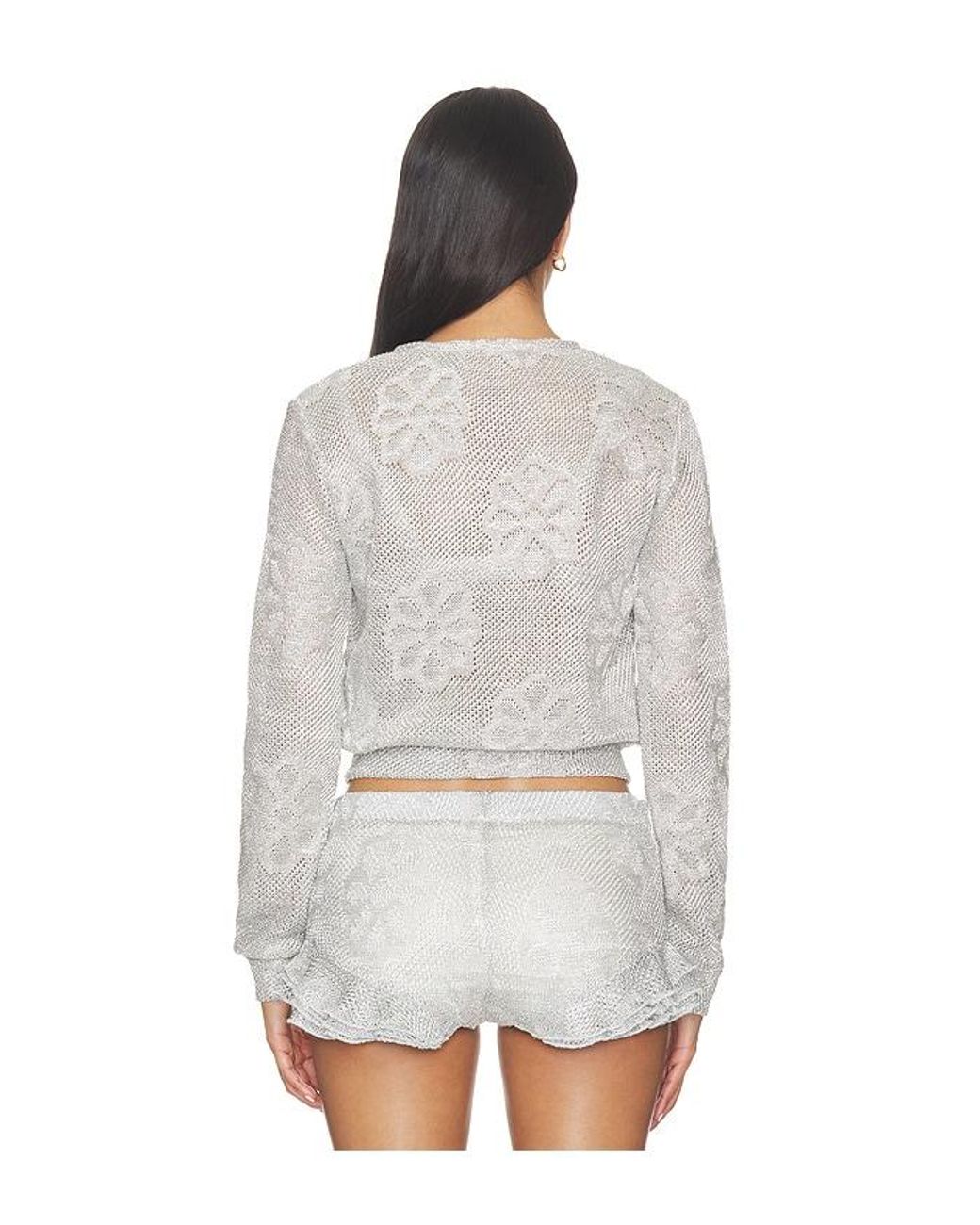 Siedres White Poli Metallic Knit Cardigan