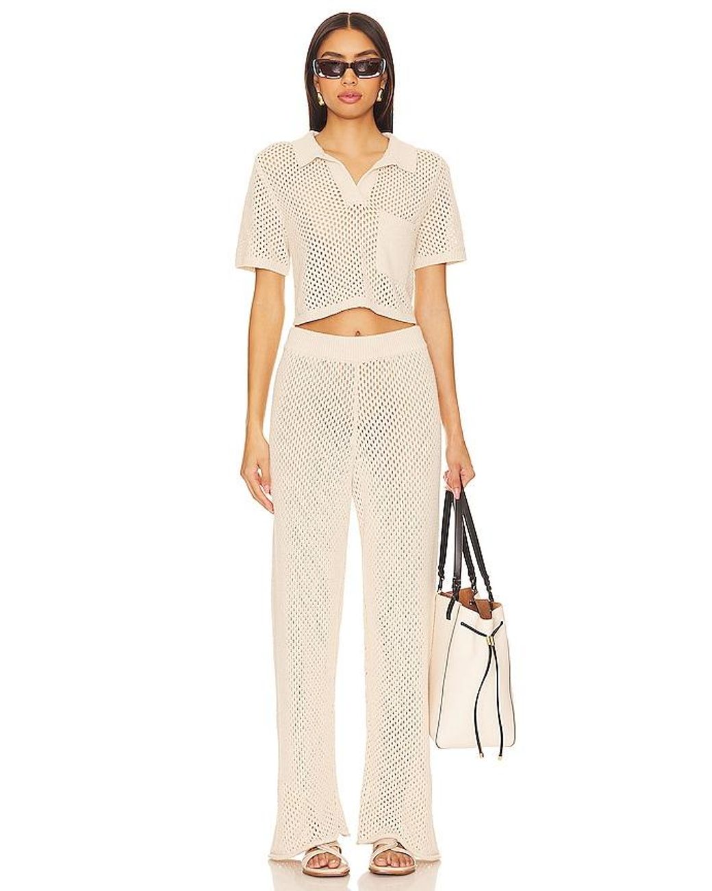 Onia Natural Crochet Cropped Polo Top