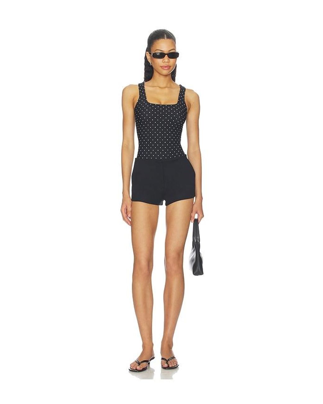 GOOD AMERICAN Black The Weightless Sculpting Modern Tank Bodysuit
