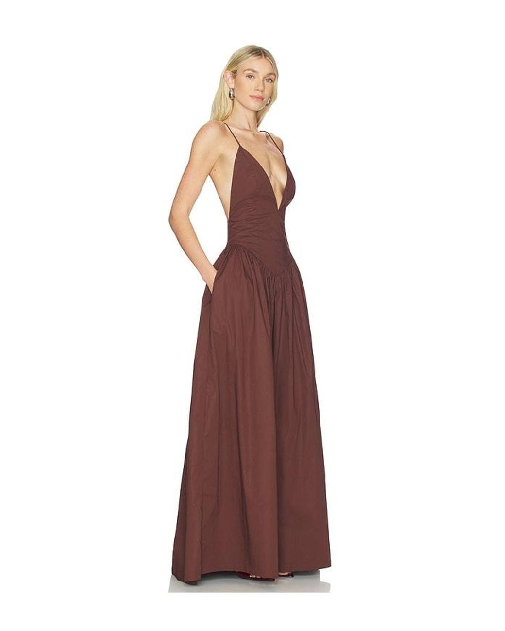Adriana Degreas Purple Opulence Deep-V Maxi Dress