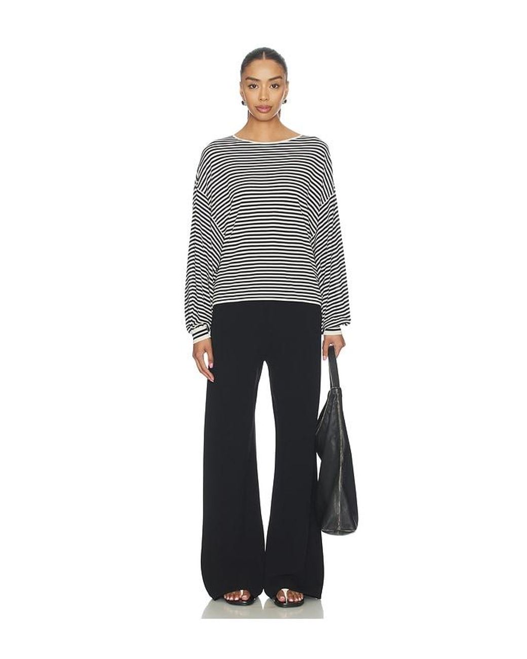 FRAME Gray The Striped Slouchy Sweater