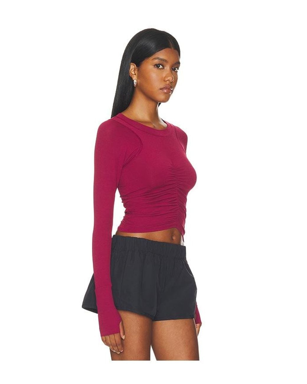 Free People Red X Fp Movement Tempo Ruched Longsleeve Top