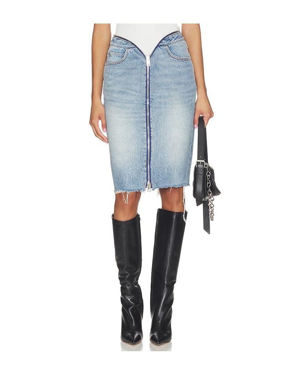 Alexander Wang Blue Dipped V Zip Waistband Skirt