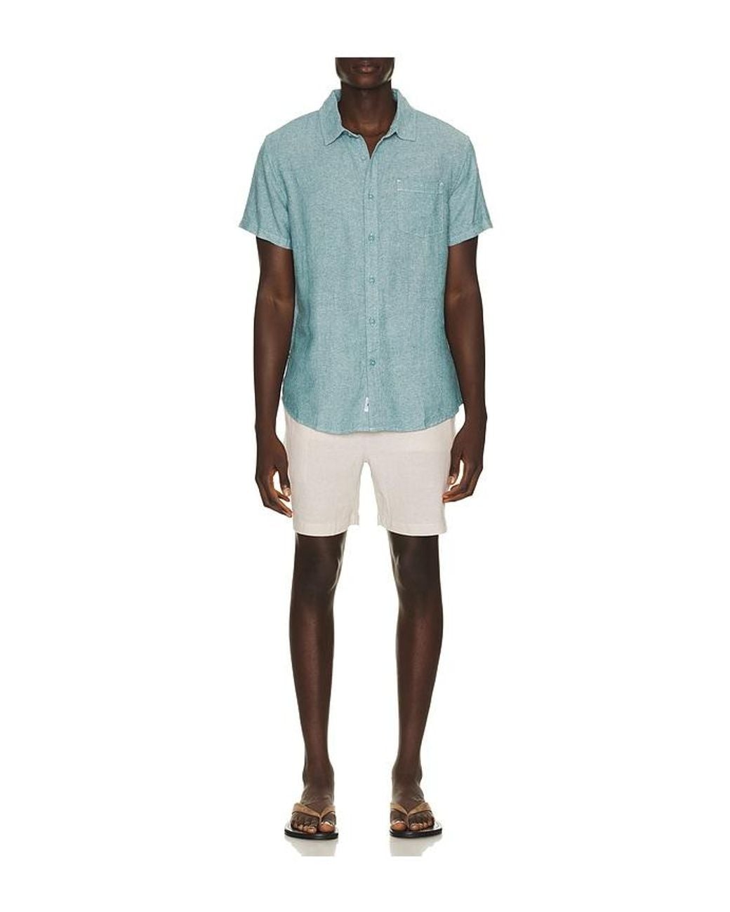Vintage Summer Blue Linen Button Down Shirt for men