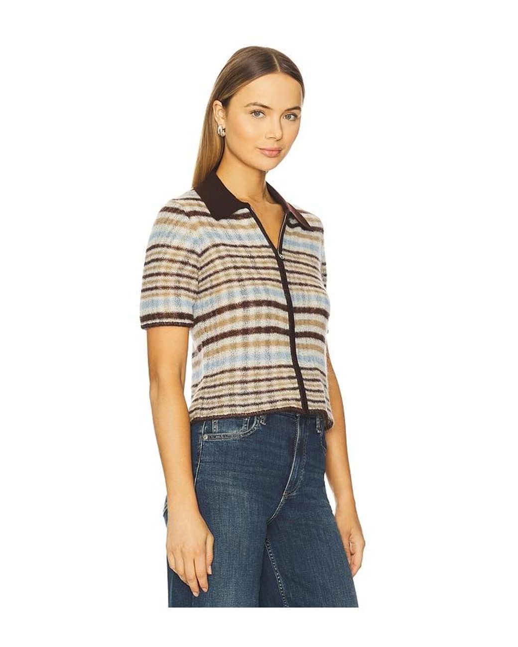 Rag & Bone Blue Leva Short Sleeve Zip Polo Sweater