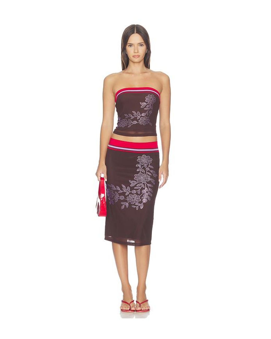 Tiger Mist Red Serah Midi Skirt