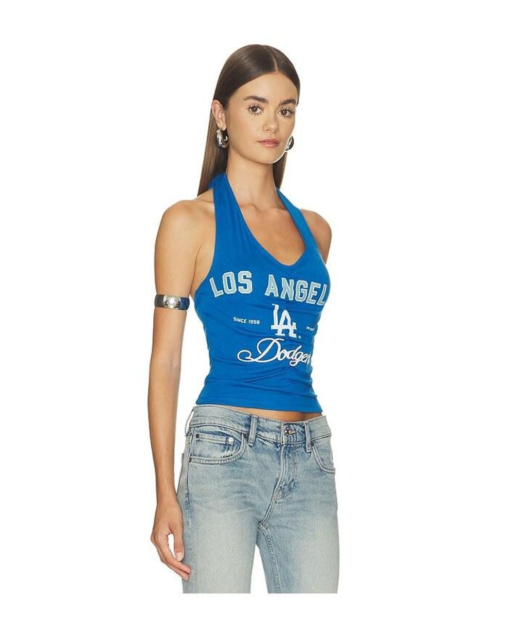 OFF SEASON Blue Ruched Halter Top