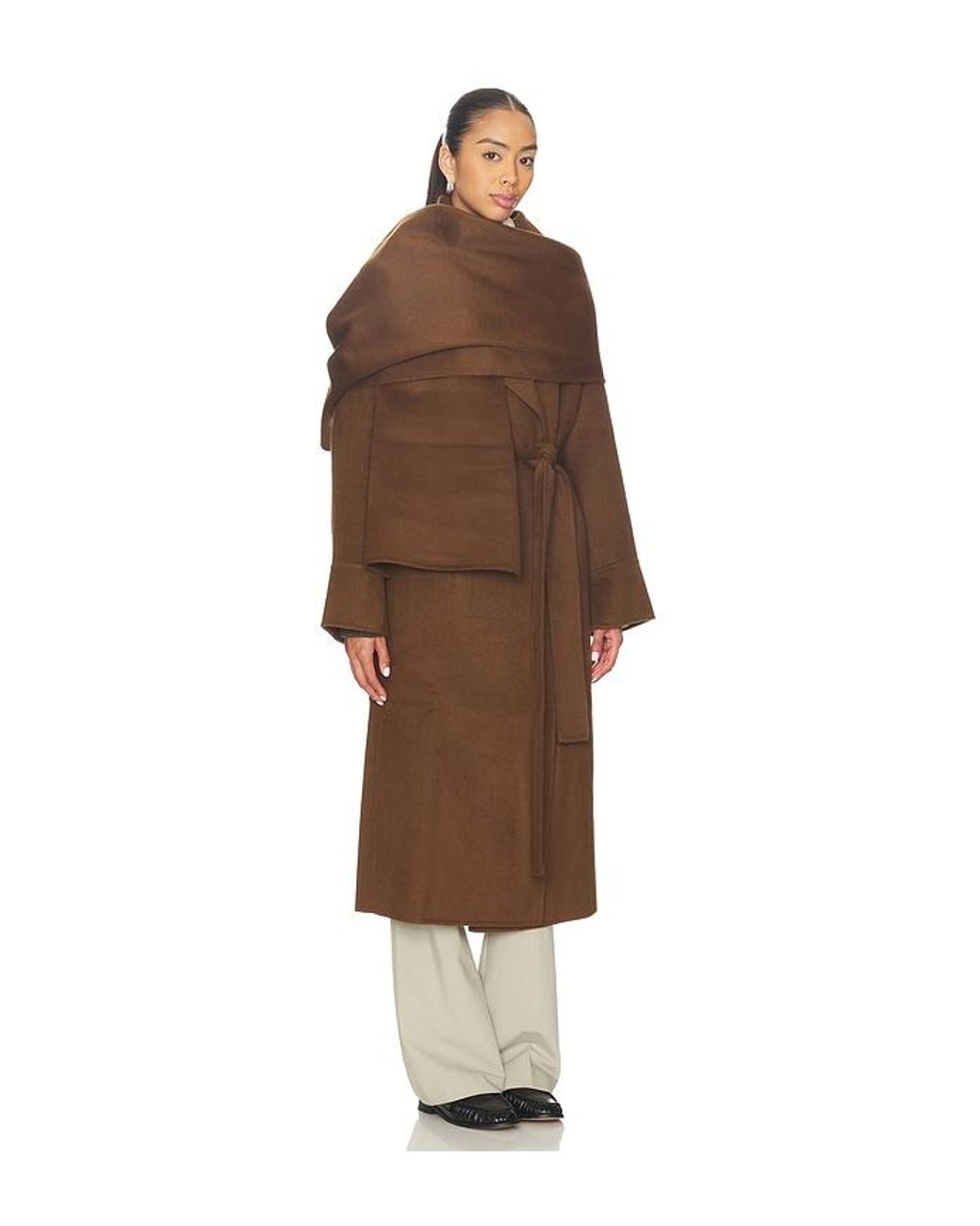 Nicholas Brown Candice Scarf Double Wool Long Coat