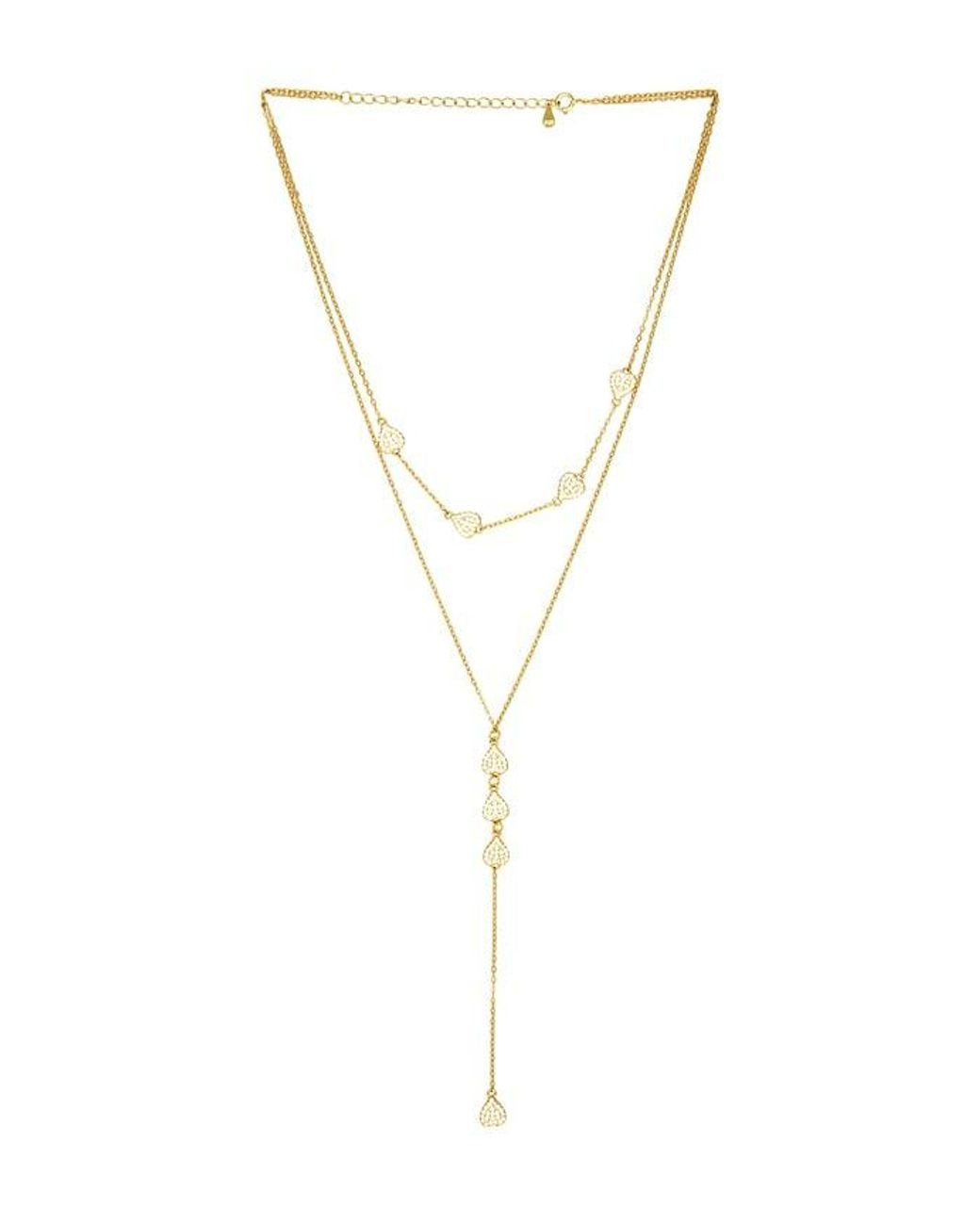 Mazin Jewels Metallic Pave Heart Lariat Necklace