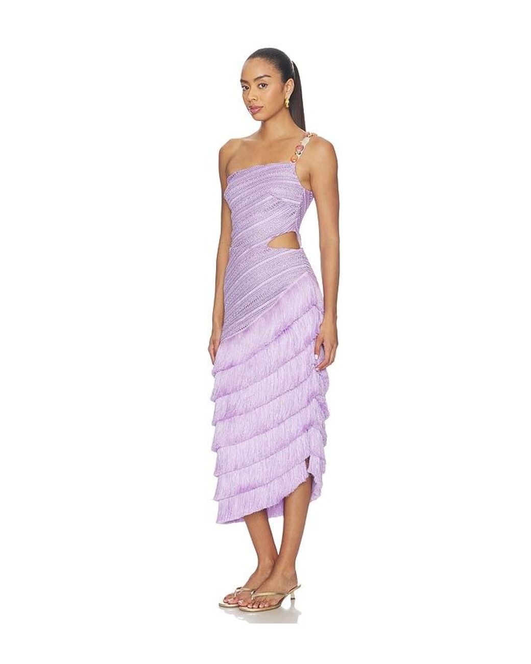 PATBO Purple Lila Fringe Cut Out Midi Dress