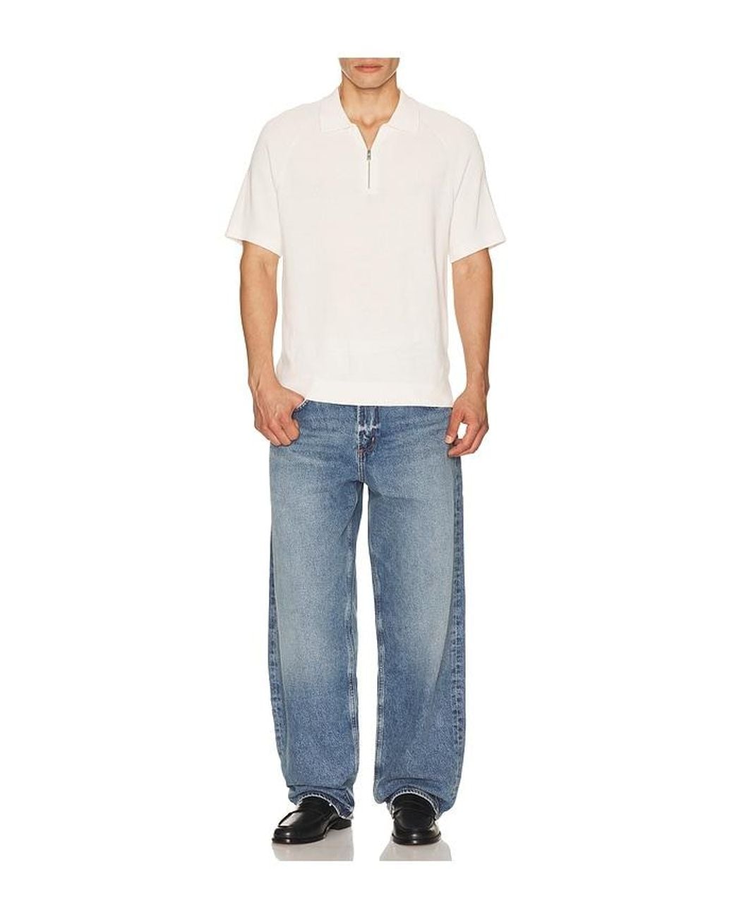 Theory White Short Sleeve Zip Polo for men