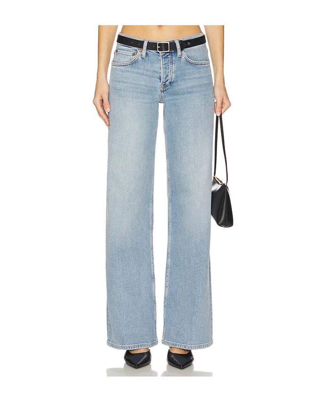 Re/done Blue Mid Rise Wide Leg Jeans