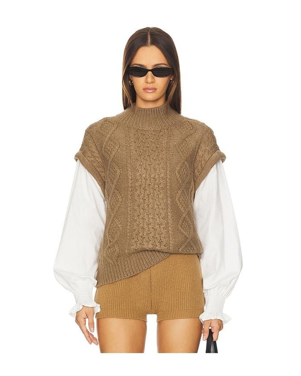 Astr Brown Angeline Mixed Media Sweater