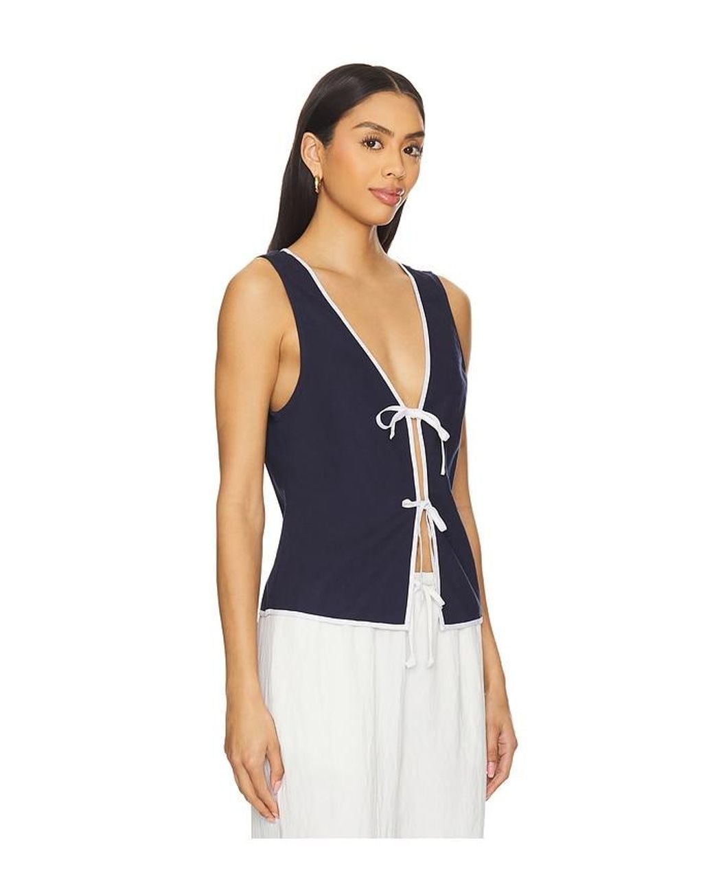 Onia Blue Air Linen Tie Front Top