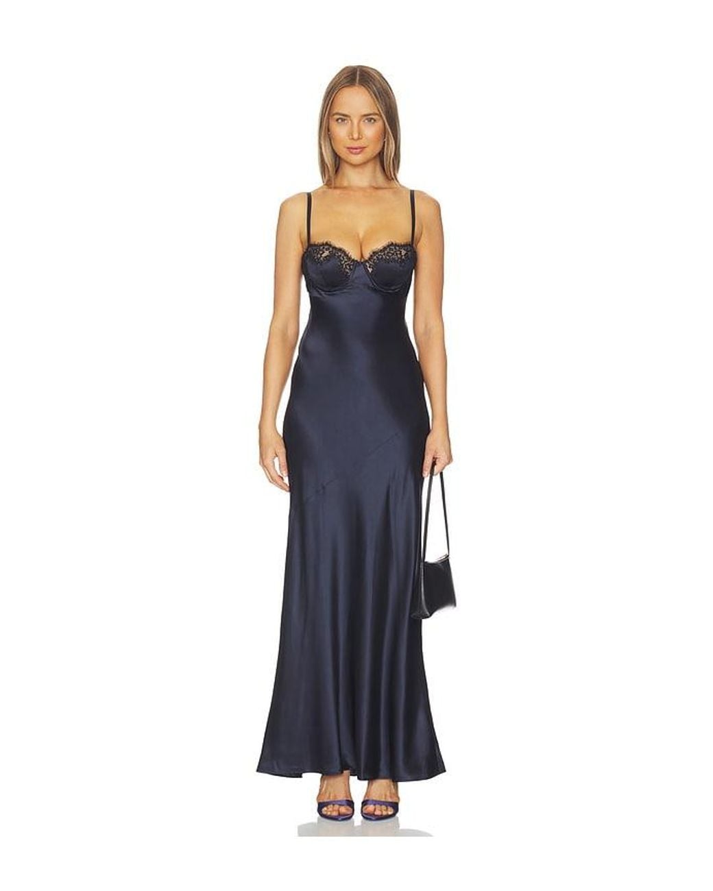 L'Agence Blue Shayla Lace Bias Cut Maxi Dress