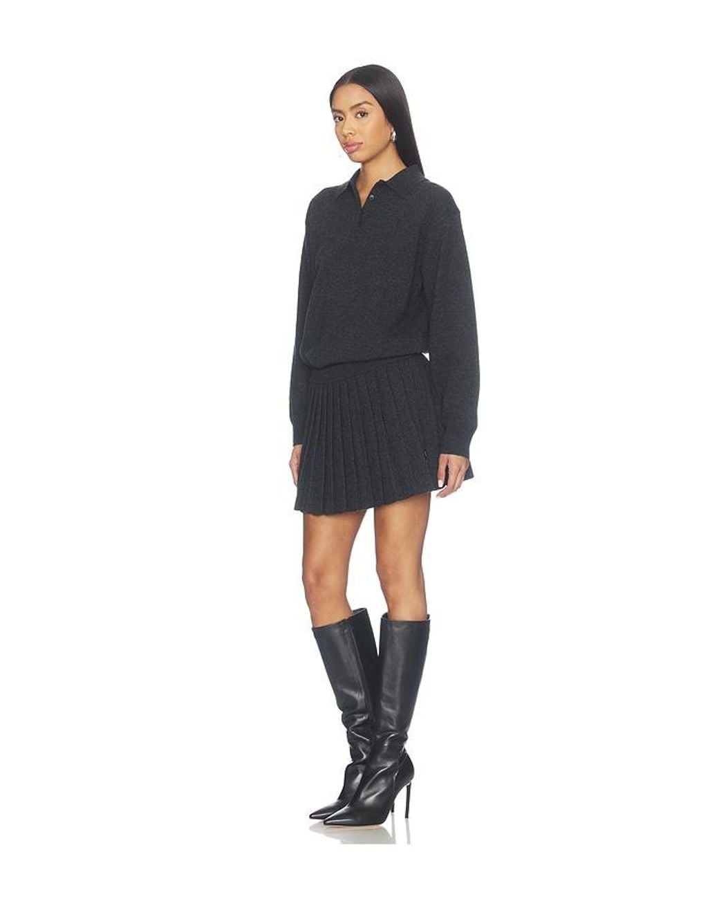 Alexander Wang Black Long Sleeve Polo Dress With Heat Pressed Skirt