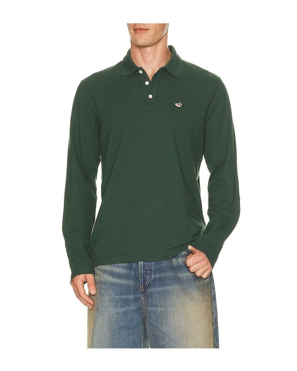 Edmmond Studios Green Duck Polo Long Sleeve Shirt for men