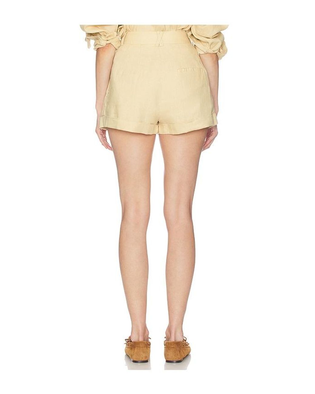 Helsa Natural Washed Linen Pleated Short
