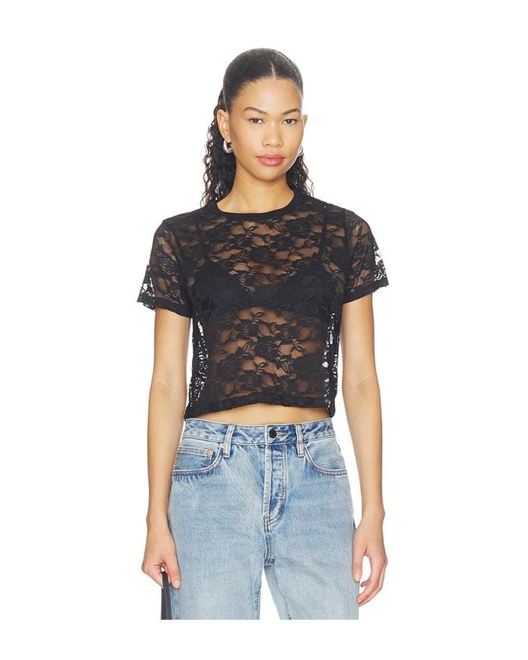 Michael Lauren Black Tyrique Shortsleeve Crop Baby Tee