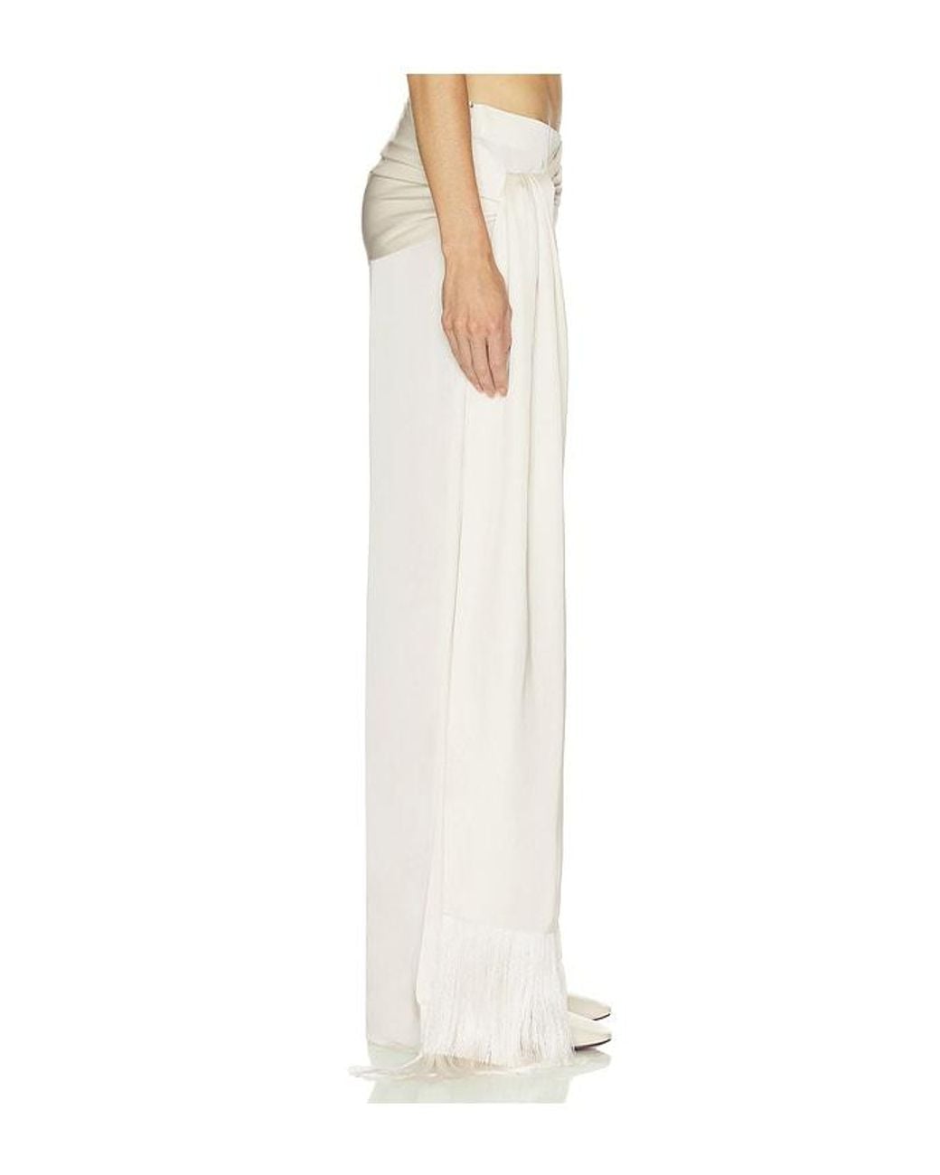 Helsa White Satin Pants With Tie And Fringe