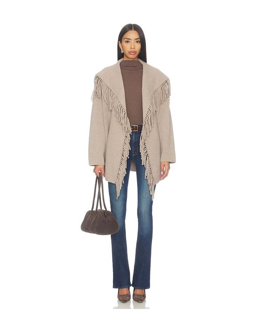 NAADAM Natural Wool Tie Waist Fringe Coat