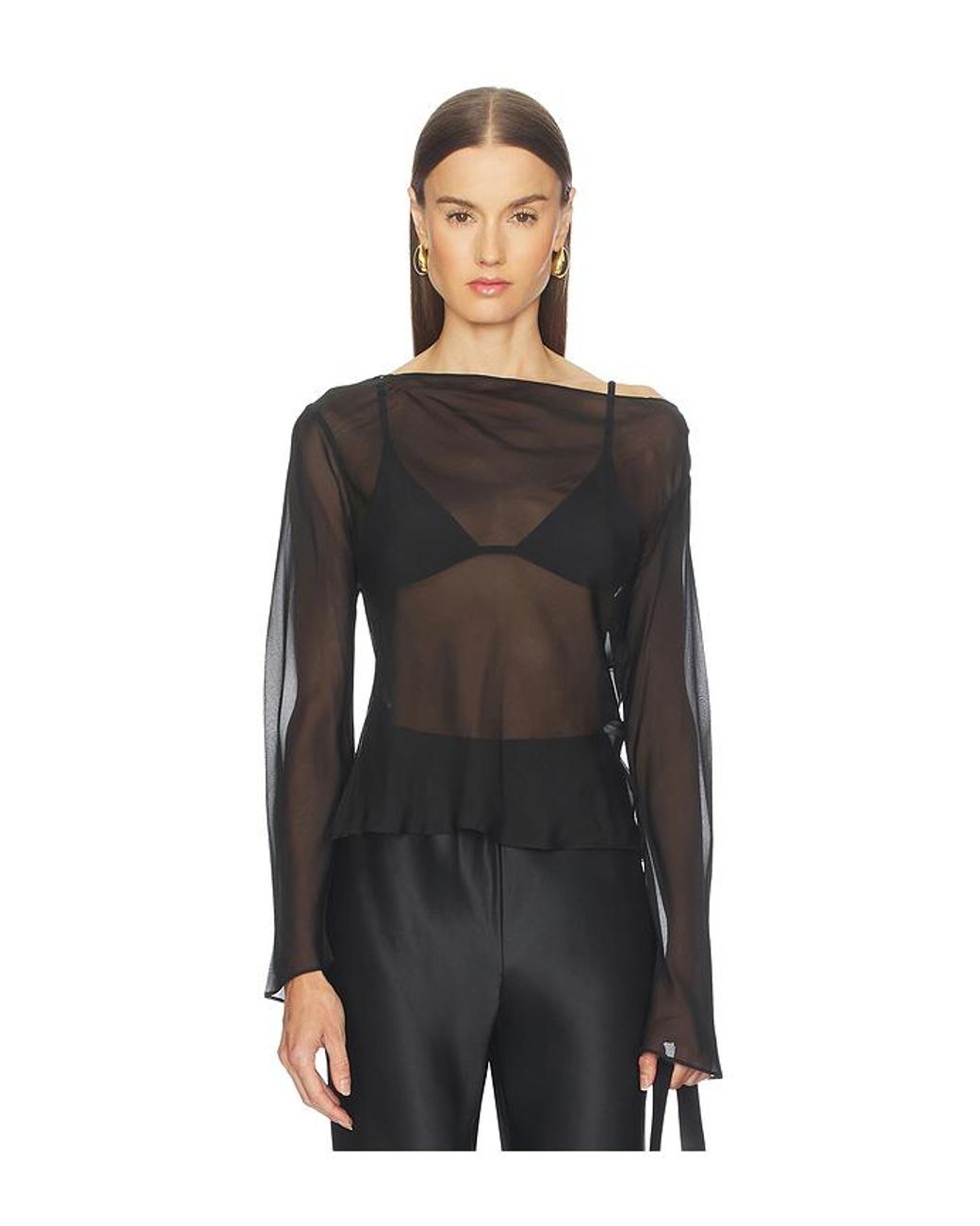 sir strobe long sleeve dress SIR Strobe silk chiffon maxi dress SIR