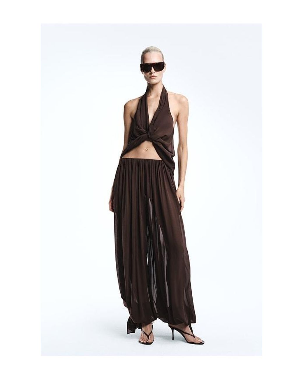 REVOLVE LOS ANGELES Brown Adela Georgette Silk Top