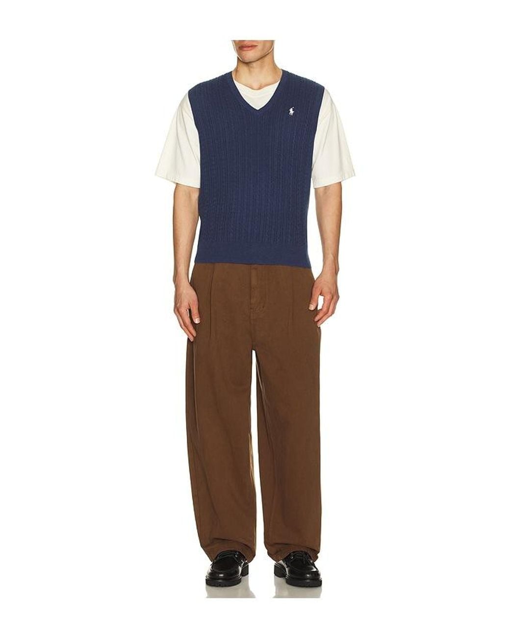 Polo Ralph Lauren Blue Sleeveless Featherweight Cable Knit V-Neck Sweater Vest for men