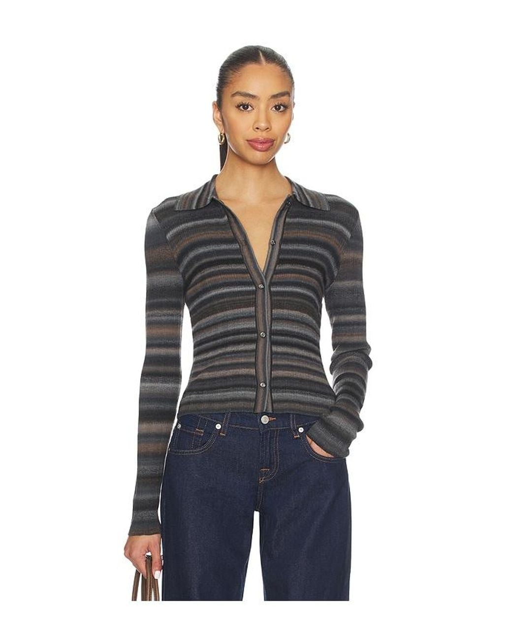 Re/done Black Ribbed Polo Cardi