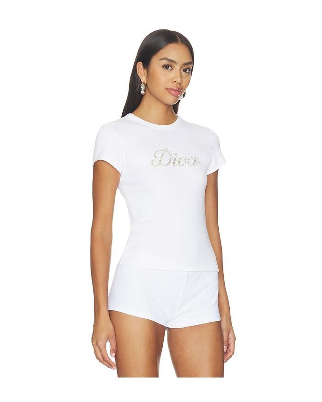 Frankie's Bikinis White X Devon Lee Carlson Diva Cotton Ribbed Tee Shirt