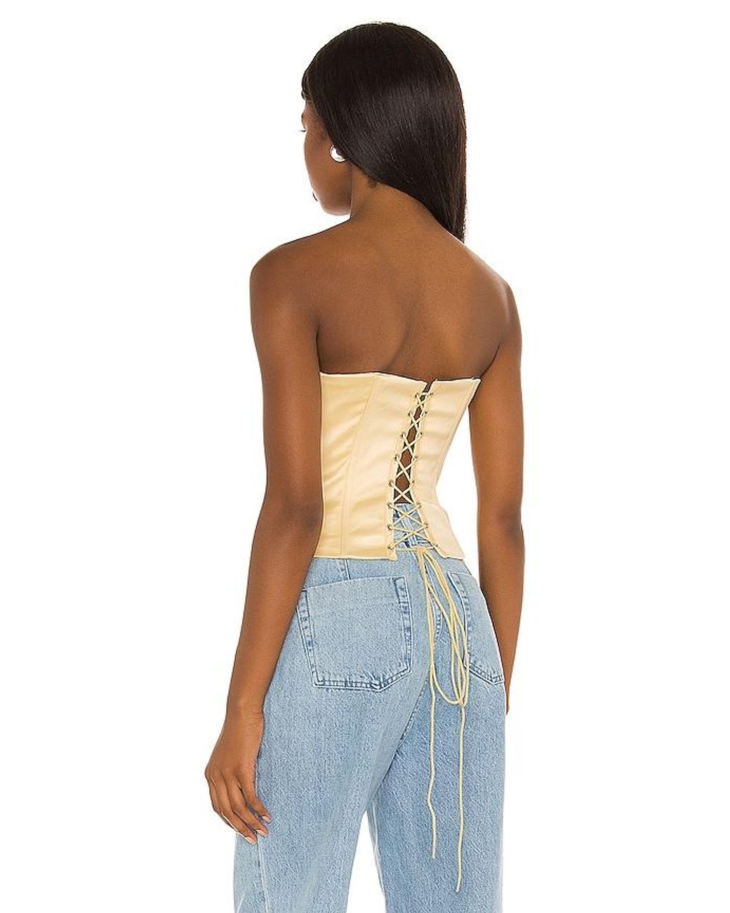 GUIZIO Brown Satin Corset Top