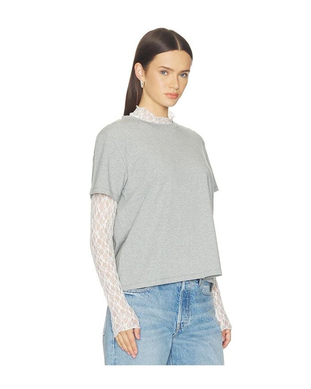 LNA White Mirage Lace Two Piece Long Sleeve Top