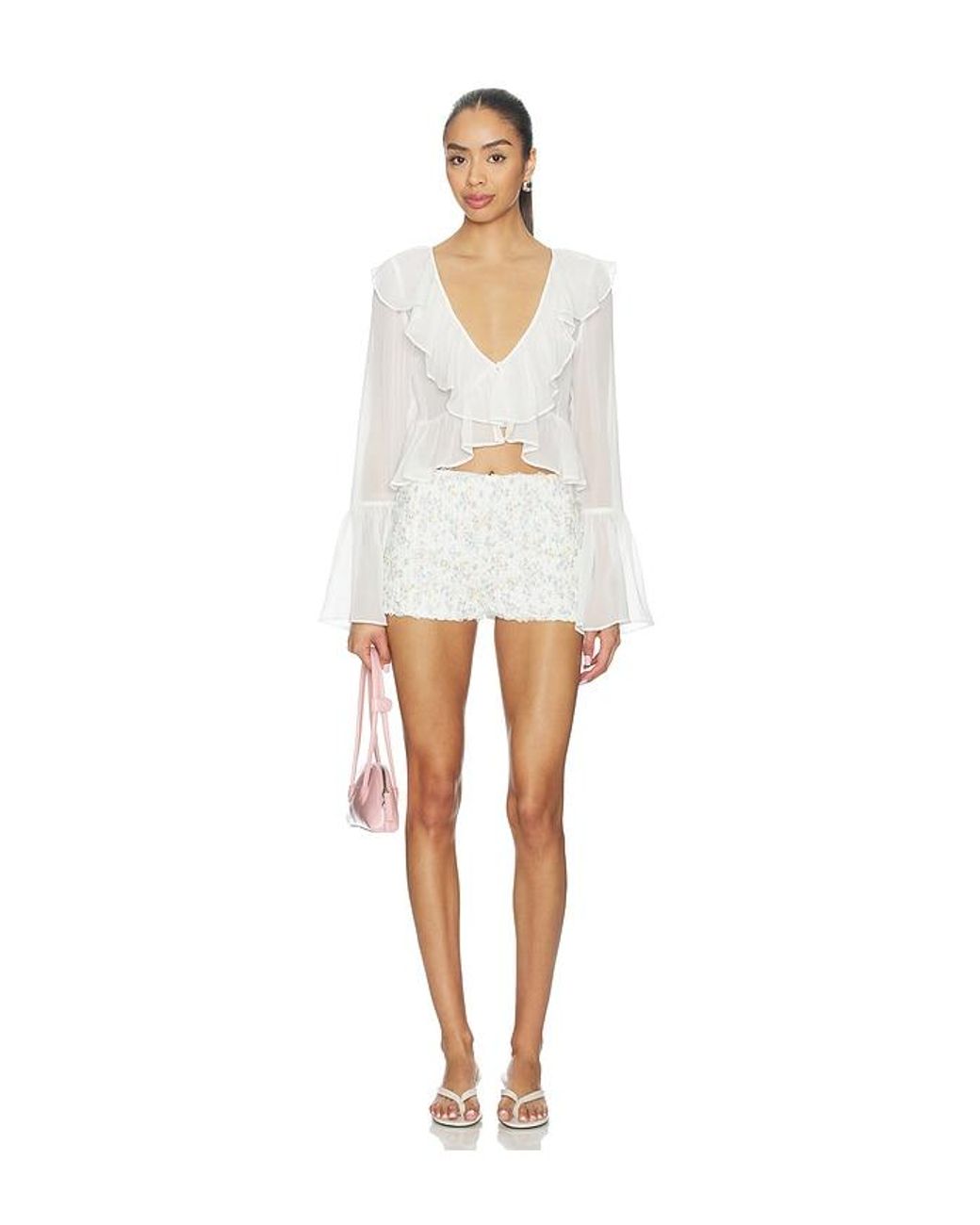 For Love & Lemons White Lila Flare Top