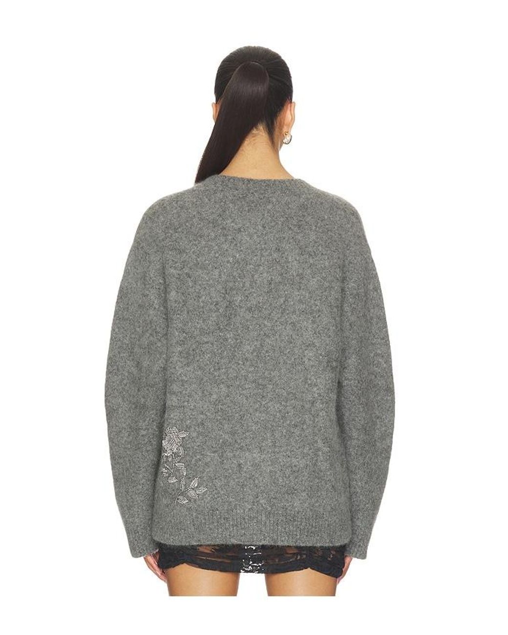 Markgong Gray Beaded Mohair Knit Cardigan