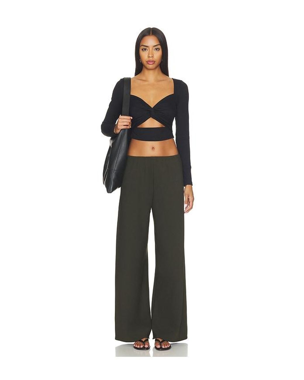 Susana Monaco Black Twisted Front Longsleeve Top