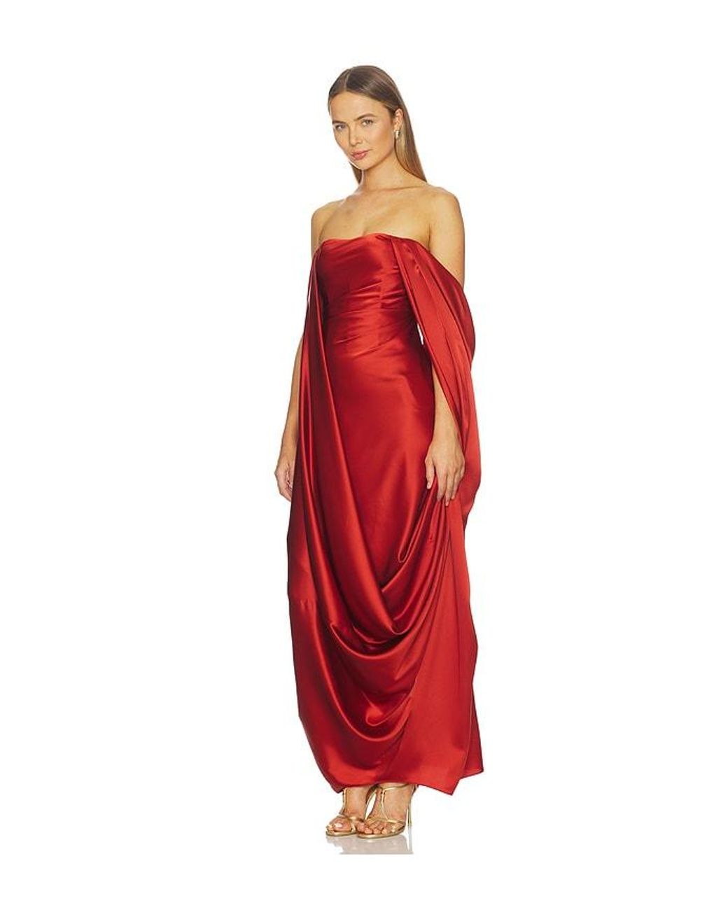 Alejandra Alonso Rojas Red Draped Overlay Gown